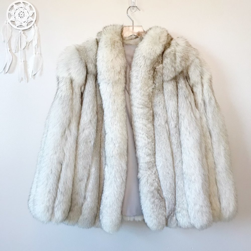 VTG Norwegian Blue Fox Fur Jacket Tuxedo Style